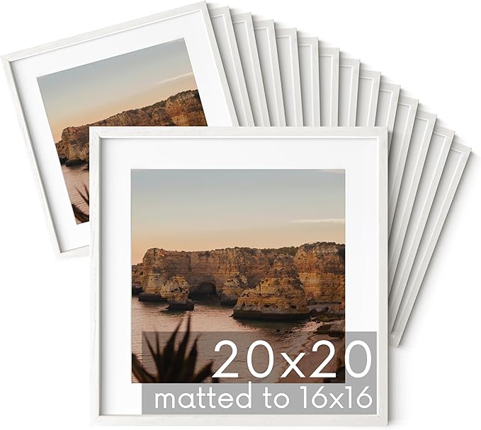 HAUS AND HUES Square Picture Frames - Set of 15, 20x20 White Oak Frames with Mat for Gallery Wall-Ruum Studio Home