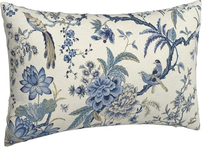 CXMEIFLY Spring Floral Birds Pillow Covers 12 x 20 Inch Set of 2 for Chinoiserie Flowers Decor Throw Pillows Blue and White Plant Outdoor Decorative Cushion Cases for Couch Bed Decorations-Ruum Studio Home