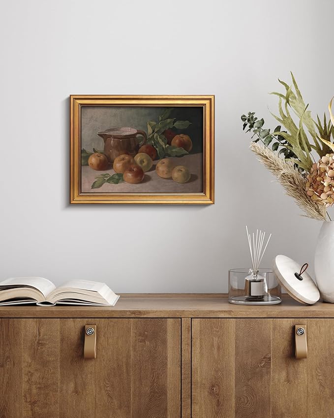 HUARCEY Gold Framed Vintage Wall Art for Living Room, Harvest Apples Still Life Oil Painting Artwork Shelf Decor Abstract Wall Pictures Prints, Farmhouse Fruit Room Decor Bedroom Kitchen Bathroom-Ruum Studio Home
