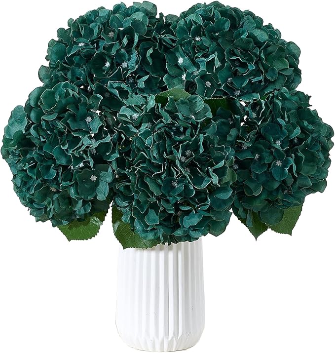 8Pcs Emerald Green Fake Flowers Silk Hydrangea Artificial Flowers Bouquets Faux Hydrangea Stems for Home Table Centerpieces Wedding Party Decoration-Ruum Studio Home