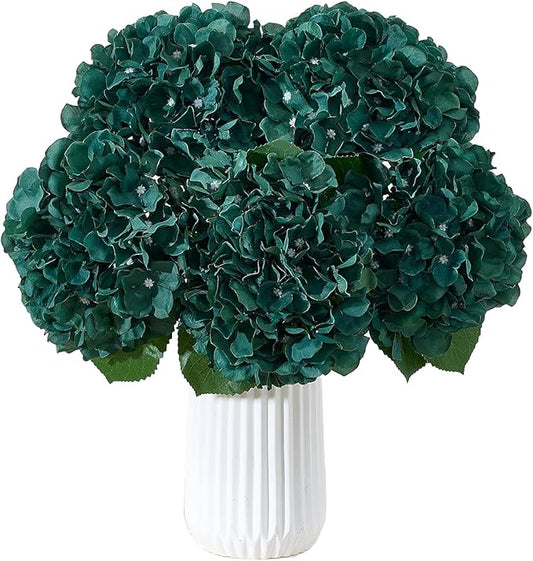 8Pcs Emerald Green Fake Flowers Silk Hydrangea Artificial Flowers Bouquets Faux Hydrangea Stems for Home Table Centerpieces Wedding Party Decoration-Ruum Studio Home