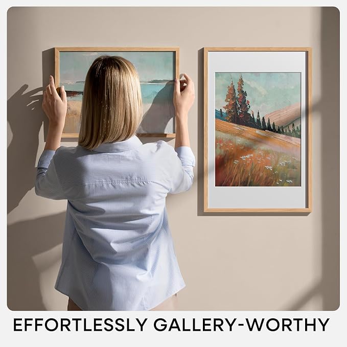 Homeforia Wooden Poster Frame 22x28, High End Natural Oak 22 x 28 Picture Frame with Mat 18 by 24, 22x28 Light Wood Frame Matted to 18x24 Photo, 28by22 Large Frames, Tempered Glass, Wall Kit, Set of 1-Ruum Studio Home