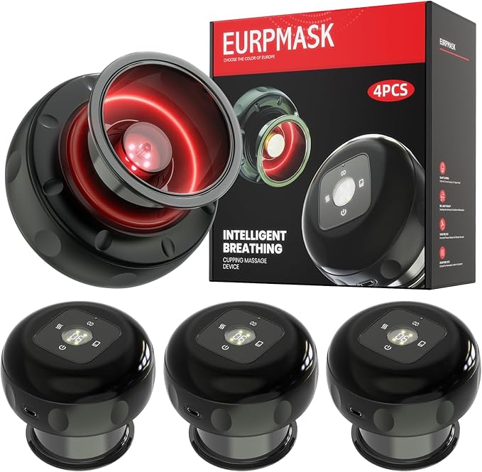4 Pack 5-in-1 Electric Cupping Kit for Massage Therapy with Red Light Therapy - 24 Levels of Adjustable Suction & Heat, Portable Cupping Therapy Set for Back Pain Relief & Neck Muscle Soreness-Ruum Studio Home