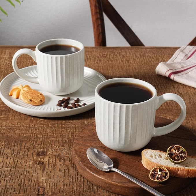 famiware Coffee Mugs Set of 4, Starlight 11 oz Mug Cup Set with Handle for Coffee, Tea, Cocoa, Milk - Ceramic Stoneware Mug Set, Matte White-Ruum Studio Home