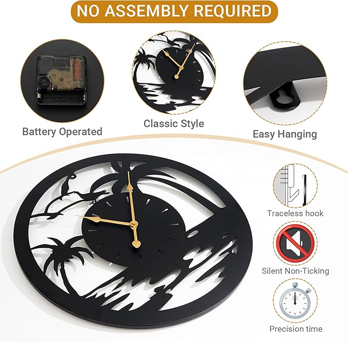 24inches/60cm Large Wall Clocks Battery Powered No Ticking Silent Round Black Modern Unique Metal Wall Clocks Suitable Living Room Kitchen Bedroom Fireplace Office Farmhouse。-Ruum Studio Home