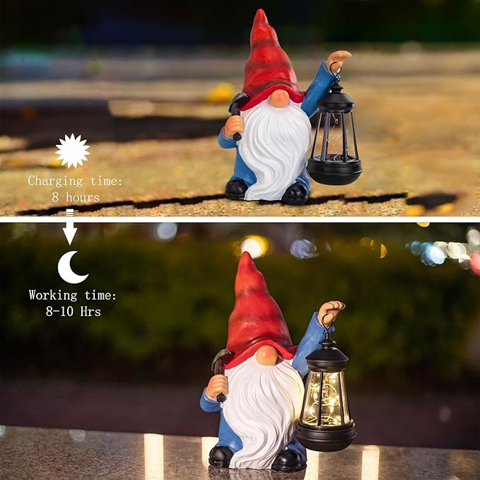 Garden Gnome Statue Solar Light Outdoor Decorations Figurine with Lantern Led Shovel Sculpture Lawn Patio Yard Porch Outside Christmas Housewarming Gifts for Women Mother's Day Grandma-Ruum Studio Home