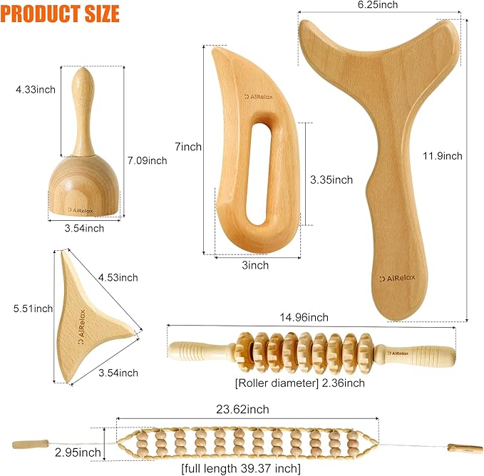 AiRelax 6 in 1 Wood Therapy Massage Tools,Lymphatic Drainage Massager Maderoterapia Kit Colombiana for Body Shaping,Body Sculpting Massage kit Tools-Ruum Studio Home