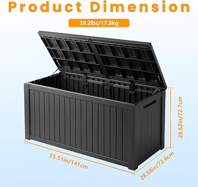200 Gallon Resin Deck Box, Waterproof Outdoor Storage Bin for Patio Furniture, Pool Accessories, and Garden Tools, Lockable & UV-Resistant, Black-Ruum Studio Home
