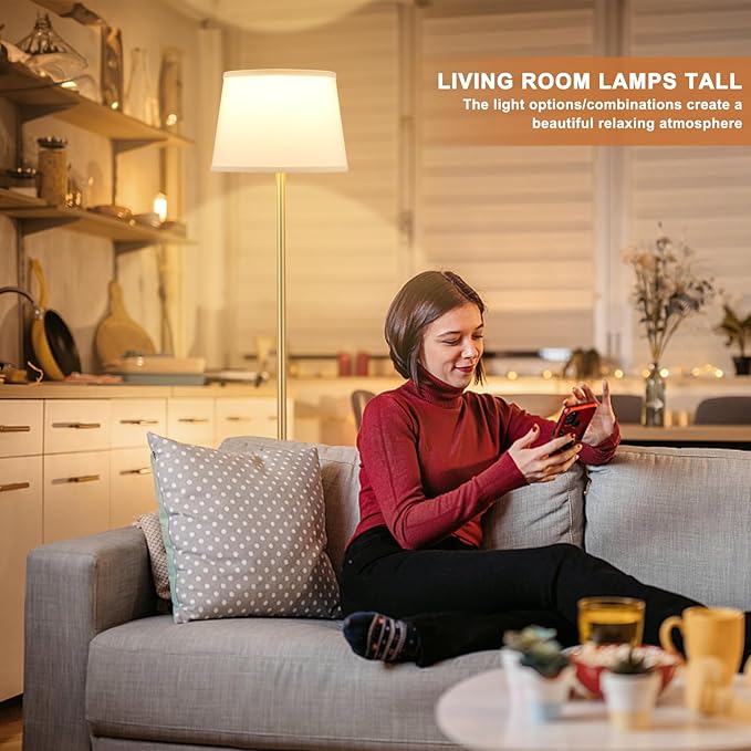 Floor Lamps for Living Room - Modern Gold Floor Lamp with Remote Control, Dimmable Colors Temperature Standing Lamp with LED Bulbs, Tall Lamp for Bedroom Office Kid Room - Brass Gold-Ruum Studio Home