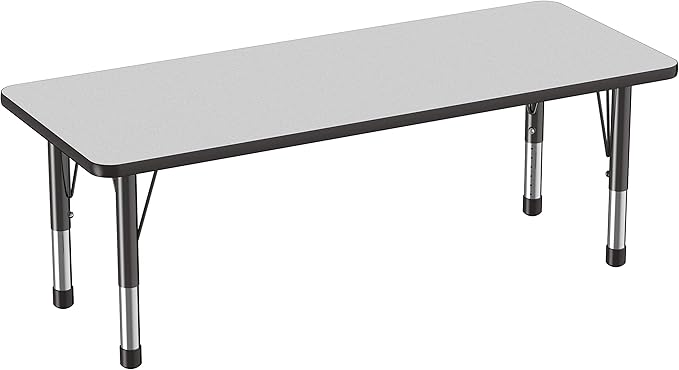 FDP Rectangle Activity School and Classroom Kids Table (24 x 60 inch), Chunky Toddler Legs, Adjustable Height 15-24 inches - Gray Top and Black Edge-Ruum Studio Home