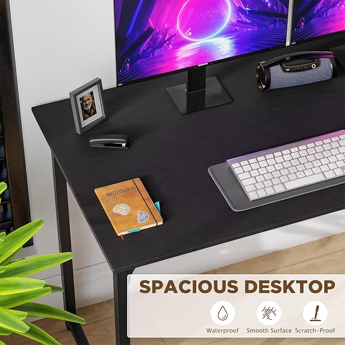 PayLessHere | 47 Inch Computer Desk | Black | Office Desk with Metal Frame, Adjustable Feet | Water-Resistant, Scratchproof Surface | Sturdy Writing Table for Home Office or Study | Pack of 1-Ruum Studio Home