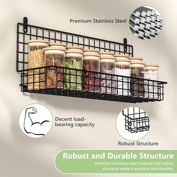 X-cosrack Spice Rack Wall Mount, 5 Tier Large Spice Rack Organizer for Efficient Storage, Height-Adjustable Hanging Spice Shelf for Kitchen and Pantry, Up to Storage 90 Jars(Patent No.:D909138S)-Ruum Studio Home