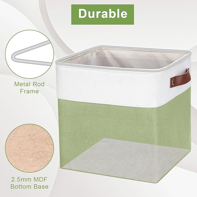 Collapsible Fabric Storage Cubes 11x11 Cube Storage Bins, 4 Pack Closet Baskets Box with Handles for Organizing, Shelf, Toys, Clothes, Home, Office, Nursery (Green&White)-Ruum Studio Home