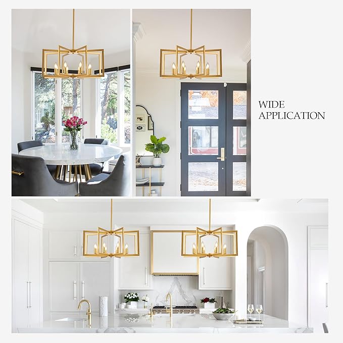 Modern Farmhouse Gold Chandeliers for Dining Room, 8-Light Industrial Metal Chandeliers Geometric Pendant Lights Kitchen Island for Entryway Stairway Foyer Hallway-Ruum Studio Home