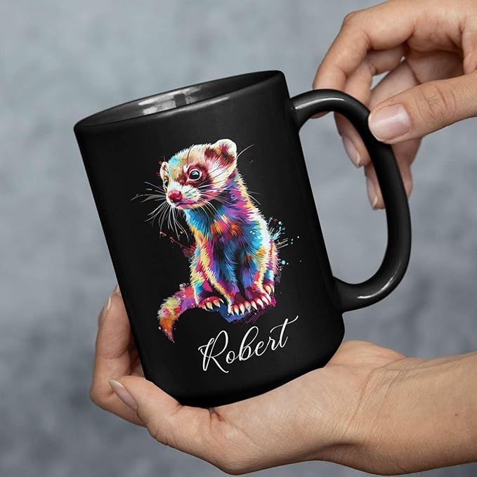 Custom Choose Name Ferret Coffee Mug, Colorful Animal Ceramic Cup, Gift For Ferret Lovers, Personalized 11oz & 15oz Mugs-Ruum Studio Home