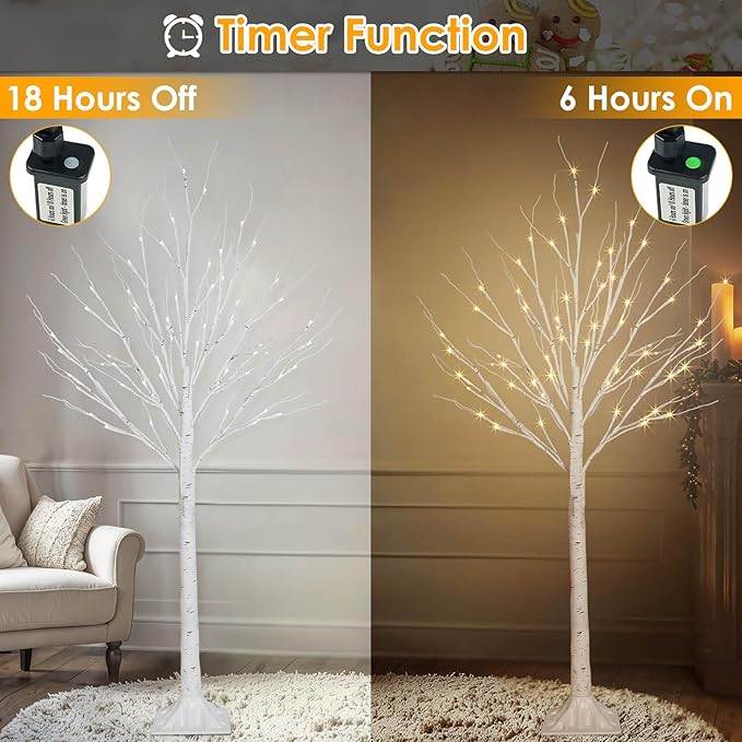 2 Pack 4FT 100LED Christmas Lighted Birch Tree, Timer Function Prelit Artificial Tree Lamp Plug in with Warm White Lights, 2 Modes Twinkling Twig Trees for Indoor Outdoor Party Christmas Decorations-Ruum Studio Home
