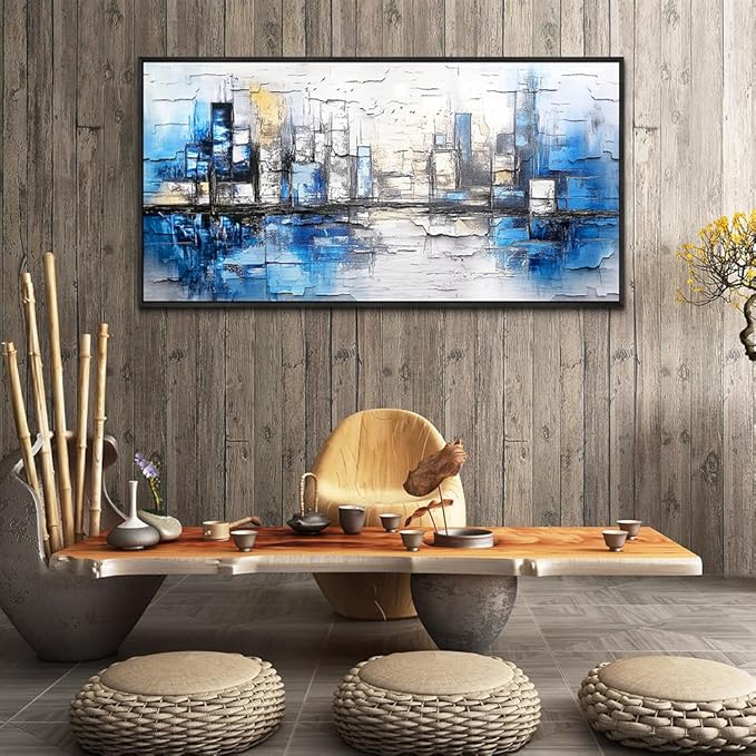 ZUITINGHUA Black Framed Canvas Wall Art For Living Room Large Wall Decor For Office Bedroom Decorations Blue Landscape Pictures Abstraction Paintings Artwork Aesthetic Mural Home Decor 30x60 In-Ruum Studio Home