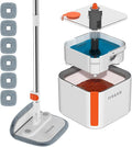 Mop and Bucket Set, Spin Mop with Self Seperates Dirty Water System, Square Mops for Floor Cleaning, 360 Rotating Foldable Standing Mop Head, Versatile Mops for Walls (Mop Bucket with 6 Pads)-Ruum Studio Home