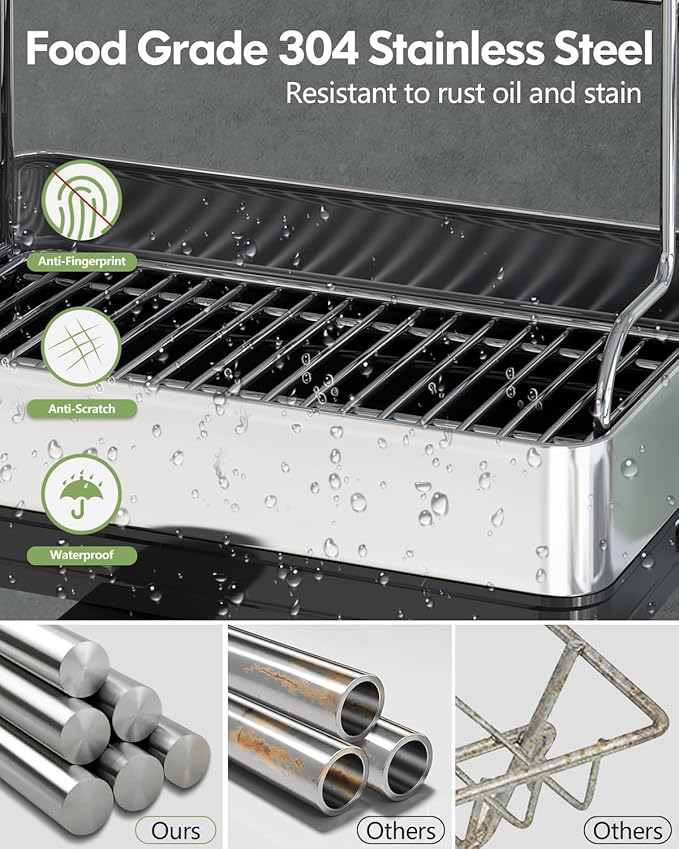 BOOSINY Extra Large Stainless Steel Dish Drying Rack, 2 Tier Dish Racks for Kitchen Counter, Dish Drainer with Drainboard Set, Full Size Dish Dryer Rack with Utensil Holder, Black-Ruum Studio Home