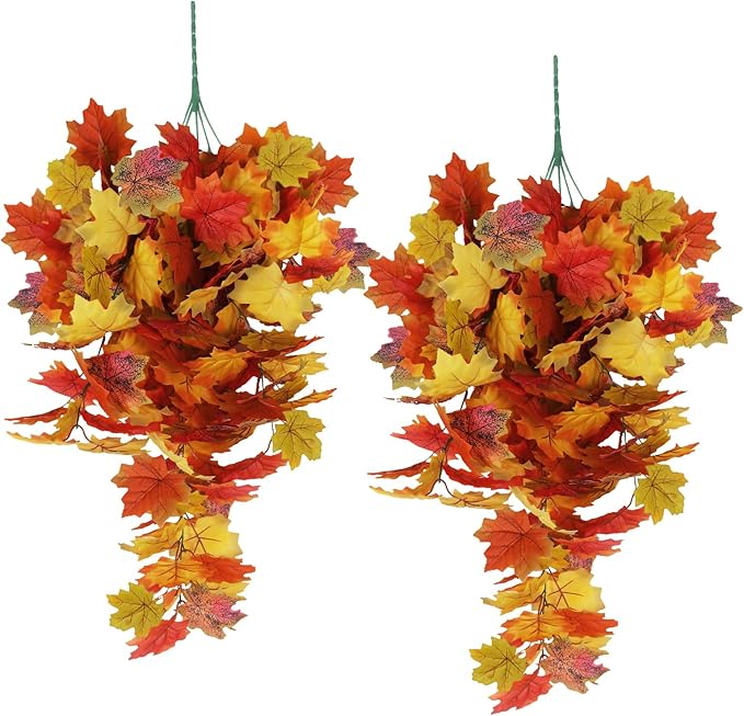 Fall Maple Leaf Hanging Plants Artificial Autumn Leaves Vines Outdoor Autumn Outdoor Decor, Artificial Fall Maple Leaves, Hanging Plants for Autumn Harvest Festival, Fake Plants Indoor(Yellow)-Ruum Studio Home