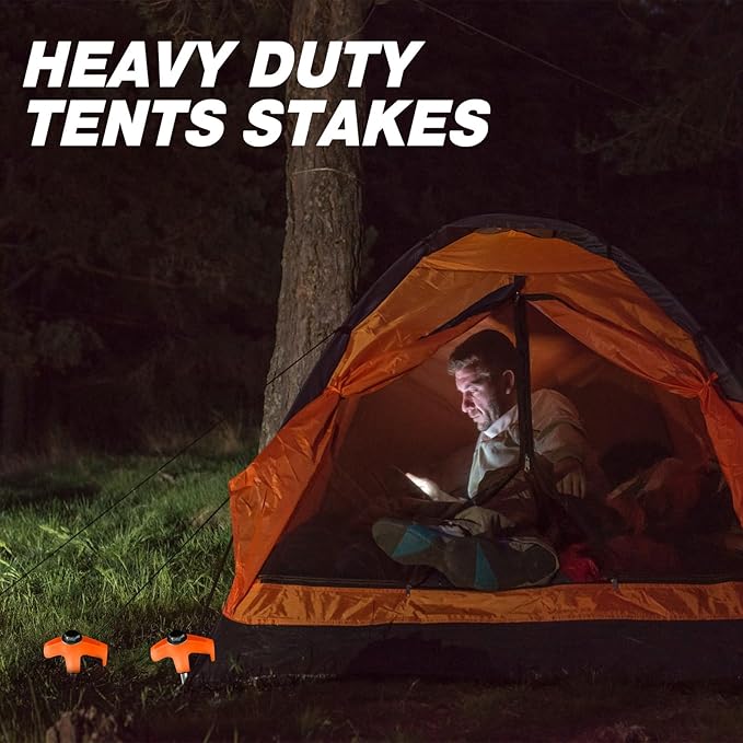 Hicarer 20 Pcs 20 Pcs 8'' Screw in Tent Stakes Heavy Duty Ground Metal Stakes for Inflatables with Hex Head Driver for Outdoor Camping Tent Inflatable Garden Decor (Orange)-Ruum Studio Home