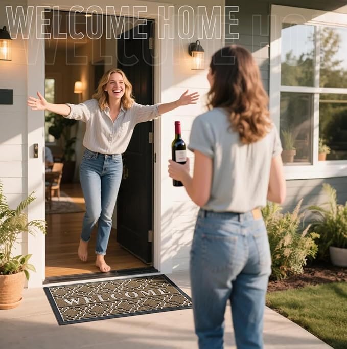 Yimobra Fall Welcome Mat Outdoor Indoor 29.5x17, All-Weather Waterproof Outdoor Mats for Front Door, Non-Slip Low Profile Porch Patio Doormat, Coffee-Ruum Studio Home