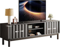 Black Mid Century Modern TV Stand, Wood Fluted Living Room TV Stands with Storage Sliding Doors, Desert-Inspired Design MCM Entertainment Center for 55 60 65 70 75 55+ 60+ 65+ 70+ Inch-Ruum Studio Home