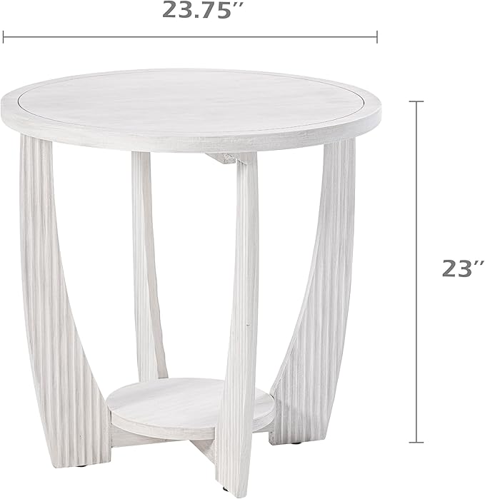 Rustic Farmhouse end Table with Storage Shelf, French Country Accent Side Table for Family, Dinning or Living Room, Small Spaces, Modern, Round, White-Ruum Studio Home