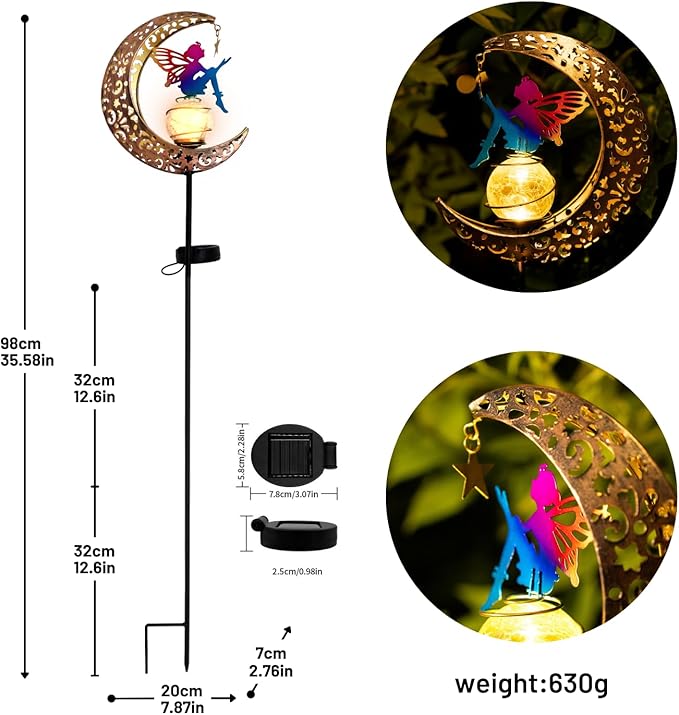 Moon Fairy Solar Garden Lights, Outdoor Decor Pathway Lights, LED Lawn Decor Lights - Gardening Gifts for Women(Moon Fairy Garden Lights)-Ruum Studio Home
