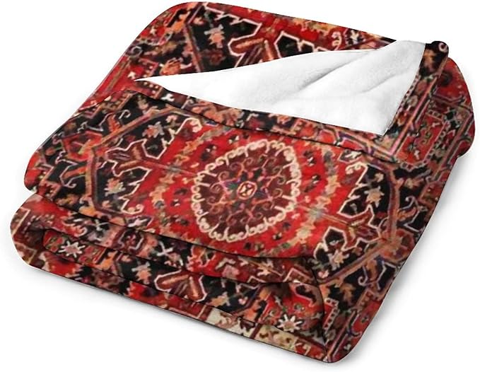 Heriz Antique Vintage Boho Persian Carpet Flannel Fleece Throw Blankets 50"X40" Lightweight Fluffy Winter Fall Blanket Cozy Soft Fuzzy Plush Home Decor for Couch Bed Sofa Bedroom Living Room Travel-Ruum Studio Home