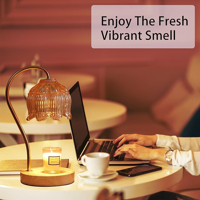 GEEZO Fragrance Candle Warmer Lamp with 2 Bulbs Electric Candle Warmer with Timer & Dimmer for Home Decor Wax Melt for Small Large Size Jar Candles Retro Wooden Base-Ruum Studio Home