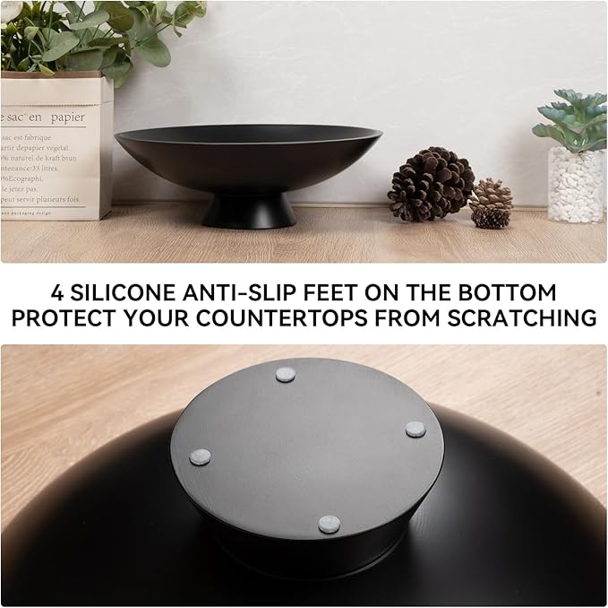 Decorative fruit bowl for Home Decor Large Modern Handicraft Key Bowl for Entryway Table Stylish Centerpiece Purse Bowl Pedestal bowl for Kitchen Counter Coffee Table(Artificial Stone Black)-Ruum Studio Home
