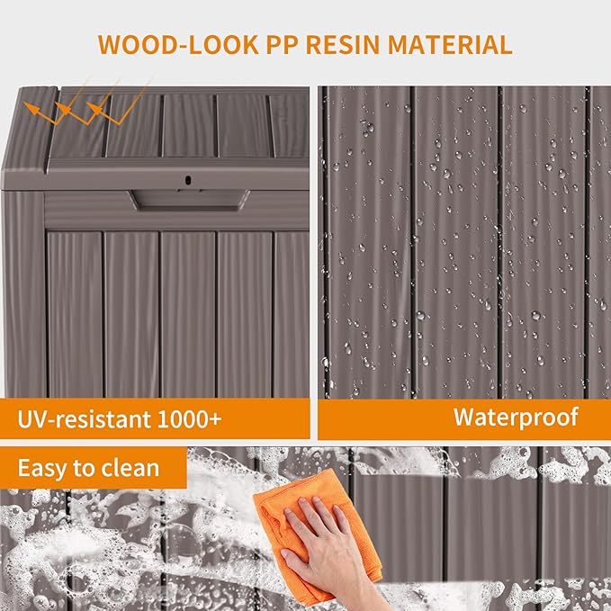 28 Gallon Resin Deck Box, Lockable Patio Outdoor Storage Box for Furniture, Garden Tools and Tools Storage, Waterproof Outside Storage Boxes - Grey-Ruum Studio Home