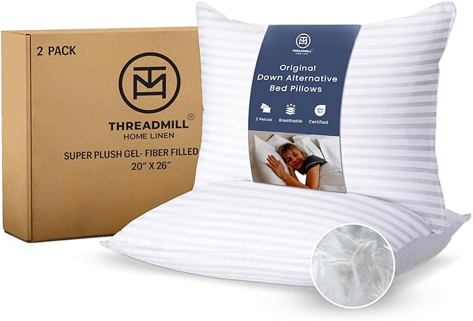 Threadmill Soft Bed Pillows Standard Size Set of 2 | Down Alternative Cooling Bed Pillow for Sleeping | Soft Pillows | 20 x 26 Hotel Pillow, Standard Pillows 2 Pack for Back, Stomach or Side Sleepers-Ruum Studio Home