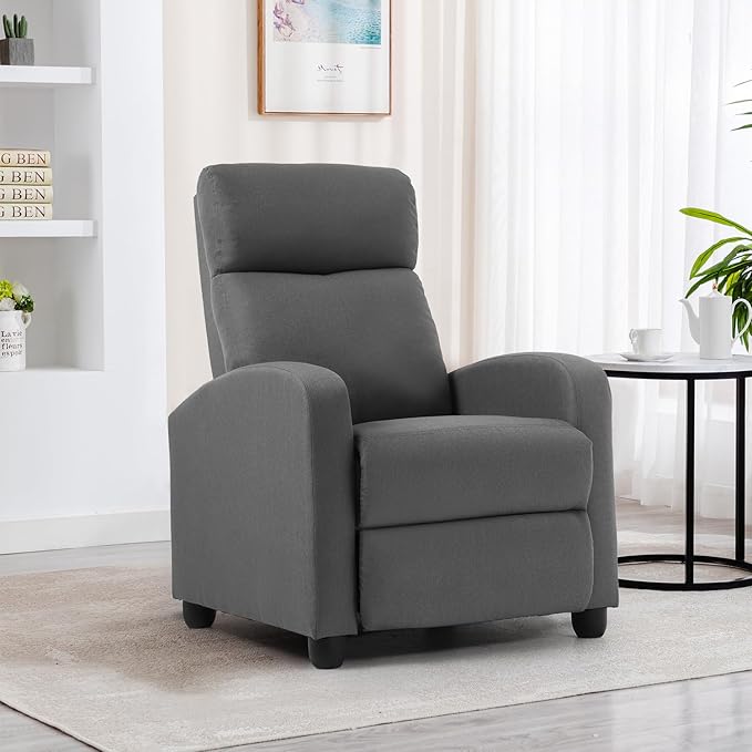 BestMassage | Recliner Chair | No Massage Function | Textile Grey | with Lumbar Support, Adjustable Push Back, Wide Armrests, Footrest & Padded Seat | Easy Assembly | for Living Room, Home Theatre-Ruum Studio Home