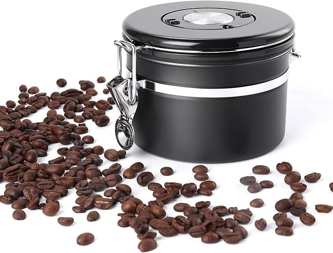 malmo Coffee Canister, Airtight Coffee Container with Date Tracker Lid, Stainless Steel Canister for Kitchen Food Storage (Black, 9oz)-Ruum Studio Home