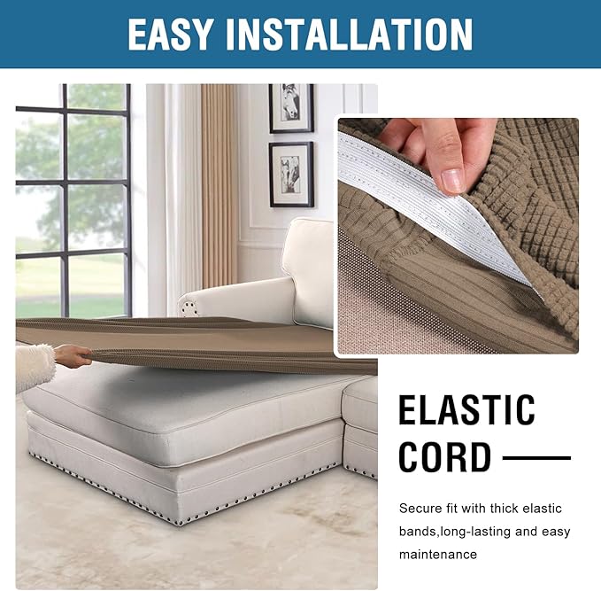 H.VERSAILTEX Super Stretch Individual Chaise Cover Sectional Couch Covers for L Shaped Sofa Both Left/Right Featuring Thick Jacquard Textured Twill Fabric (1 Piece Chaise Cover Large, Macchiato)-Ruum Studio Home