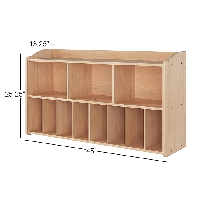 Foundations Serenity Wooden Diaper Organizer for Daycares, 3 Large & 8 Small Storage Compartments, Natural Wood Construction, Maximum Durability (Natural)-Ruum Studio Home