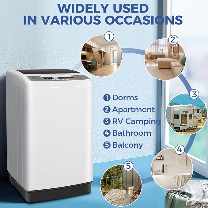 Nictemaw Portable Washing Machine 20Lbs Portable Washer Machine with Drain Pump, 2.8 Cu.ft Compact Washer with 10 Programs 8 Water Levels Small Washing Machine for Apartment, Home, Dorms, Rv-Ruum Studio Home