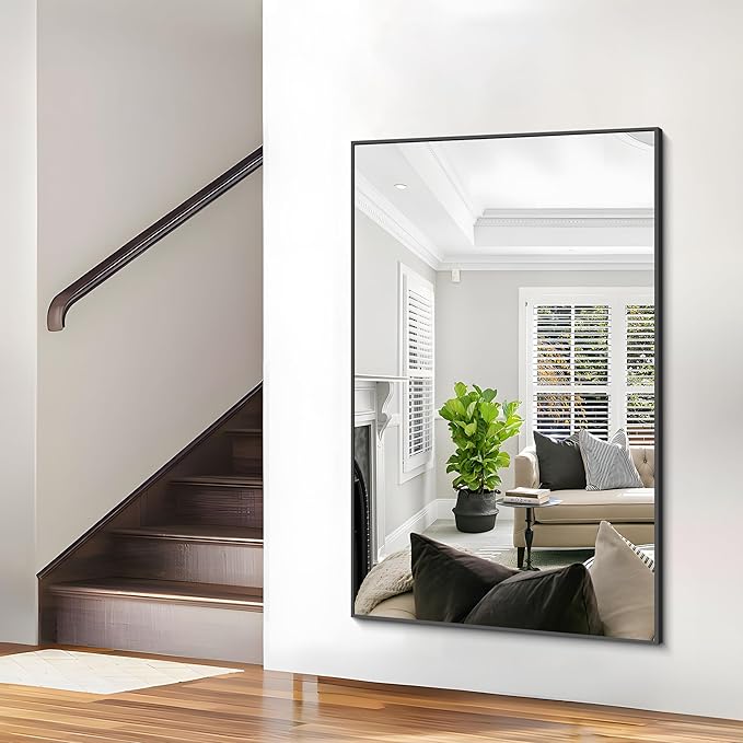 40x60inch Black Bathroom Mirror, Black Rectangle Mirror with Frame, Large Rectangular Wall Mirrors for Bathroom, Living Room, Hair Salon, Big Farmhouse Mirror Hang Horizontal/Vertical-Ruum Studio Home