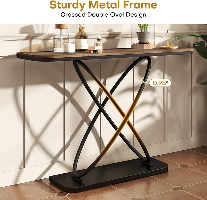 BECHAEO Farmhouse Narrow Console Table for Living Room, 47.4" Rustic Narrow Entryway Table, Sofa Tables Behind The Couch, Industrial Wooden Accent Tables for Hallway, Foyer Walnut-Ruum Studio Home