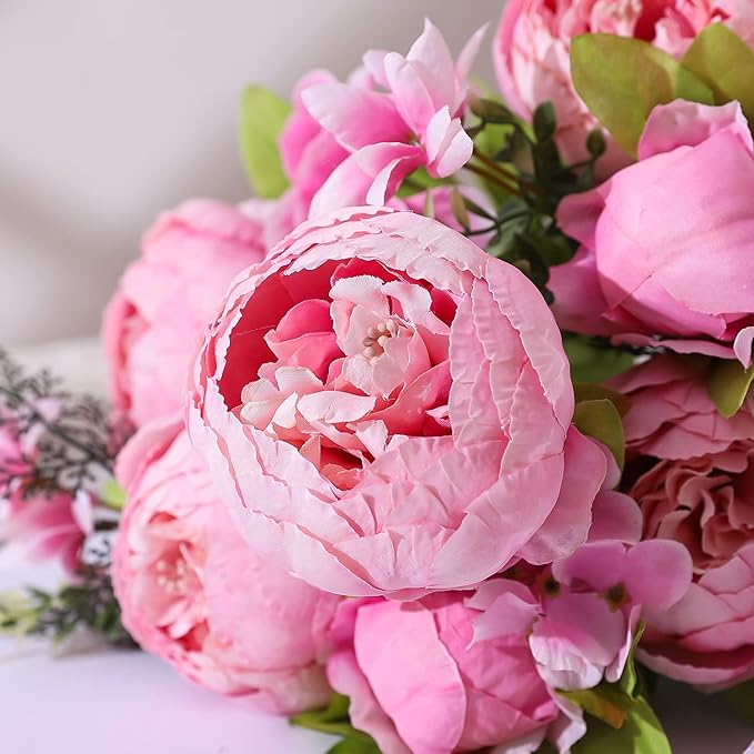 Duovlo Springs Flowers Artificial Silk Peony Bouquets Wedding Home Decoration,Pack of 1 (Spring Light Pink)-Ruum Studio Home