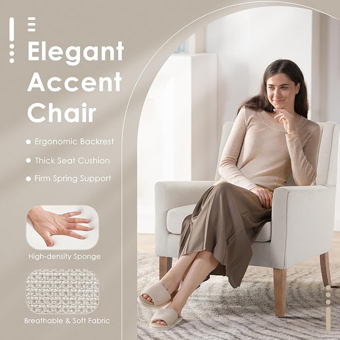 COLAMY Modern Wingback Living Room Chair Set of 2, Upholstered Fabric Accent Armchair, Single Sofa Chair with Lounge Seat and Wood Legs for Bedroom/Office/Reading Spaces, Beige-Ruum Studio Home