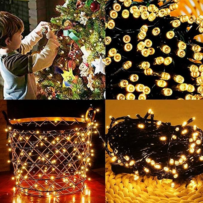 Home Lighting 66ft Christmas Decorative Mini Lights, 200 LED Green Wire Fairy Starry String Lights Plug in, 8 Lighting Modes, for Indoor Outdoor Xmas Tree Wedding Party Decoration (Warm White)-Ruum Studio Home