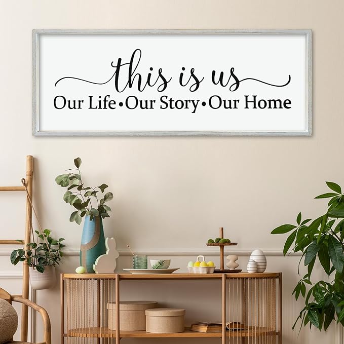 LuZhiQiang This Is Us Sign Wall Decor 40"×15" for Bedroom Family Sign Large Framed Wooden Wall Hanging Art (White)-Ruum Studio Home