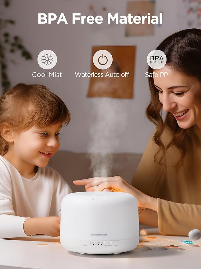 InnoGear 500ml Essential Oil Diffuser with Remote Control, Premium Ultrasonic Aromatherapy Diffusers Scent Humidifier Vaporizer Auto-Off Timer for Large Room Home, Basic White-Ruum Studio Home