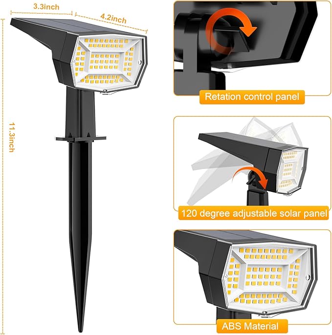 Fabrito 72 LEDs Solar Spot Lights Outdoor Waterproof, 3 Modes Landscape Spotlights, Dusk to Dawn Solar Powered Flood Wall Lights for Outside, Solar Garden Lights for Yard Porch 10 Pack (Warm White)-Ruum Studio Home