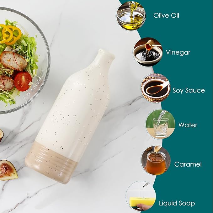 vancasso 20 Oz Ceramic Olive Oil Dispenser Bottle, Bottle Dispenser with Spout and Funnel for Kitchen,Suitable for Oil, Vinegar, Coffee Syrups & Other Liquids，Cream-Ruum Studio Home