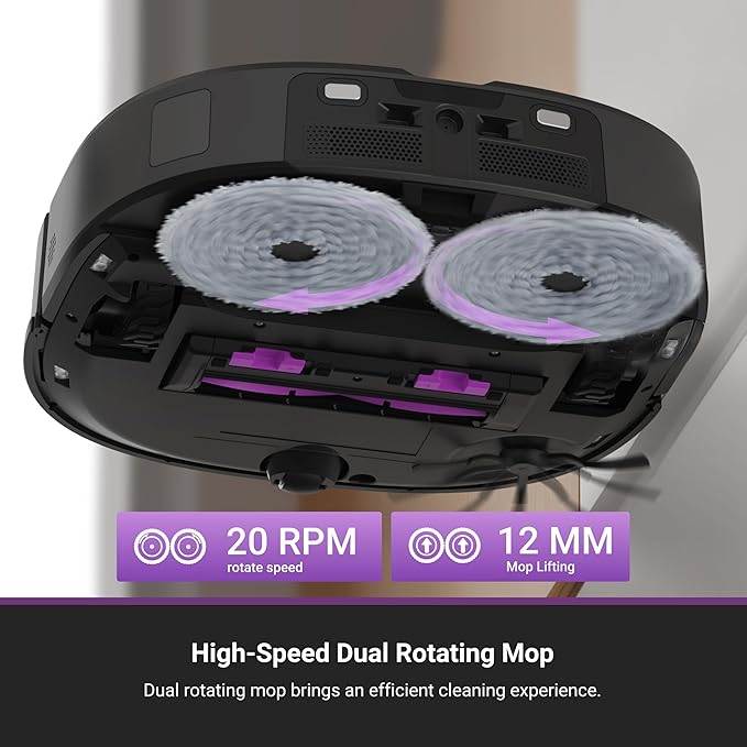 Eureka J15 Ultra Self Emptying Robot Vacuum, 19,000 Pa Suction, Flex-Arm Mop Design, 167℉Hot Water Mop Washing & 131°F Hot Air Drying, AI Obstacle Avoidance, Black-Ruum Studio Home