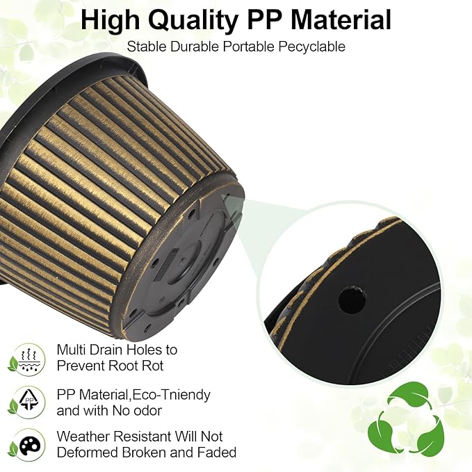 Planter-Pots-for-Plants-Indoor-Outdoor, 4 Pack 10 Inch Plastic Flower Pots with Saucer & Drainage Holes, Modern Garden Planters for Planting Medium Large Plants，Decorative Resin Garden Pots-Ruum Studio Home